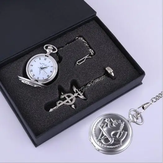 3sets/lot Vintage Alchemist Edward Elric Cosplay Pocket Watch Necklace Ring 3pcs Set With Box Jewelry Accessory Wholesale
3sets/lot Vintage Alchemist Edward Elric Cosplay Pocket Watch Necklace Ring 3pcs Set With Box Jewelry Accessory Wholesale