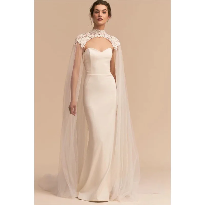 2 Meters White/Ivory Bride Lace Cape Wedding Bolero Jacket Wrap High Neck Appliques Long Bridal Marriage Accessories with Button
2 Meters White/Ivory Bride Lace Cape Wedding Bolero Jacket Wrap High Neck Appliques Long Bridal Marriage Accessories with Button