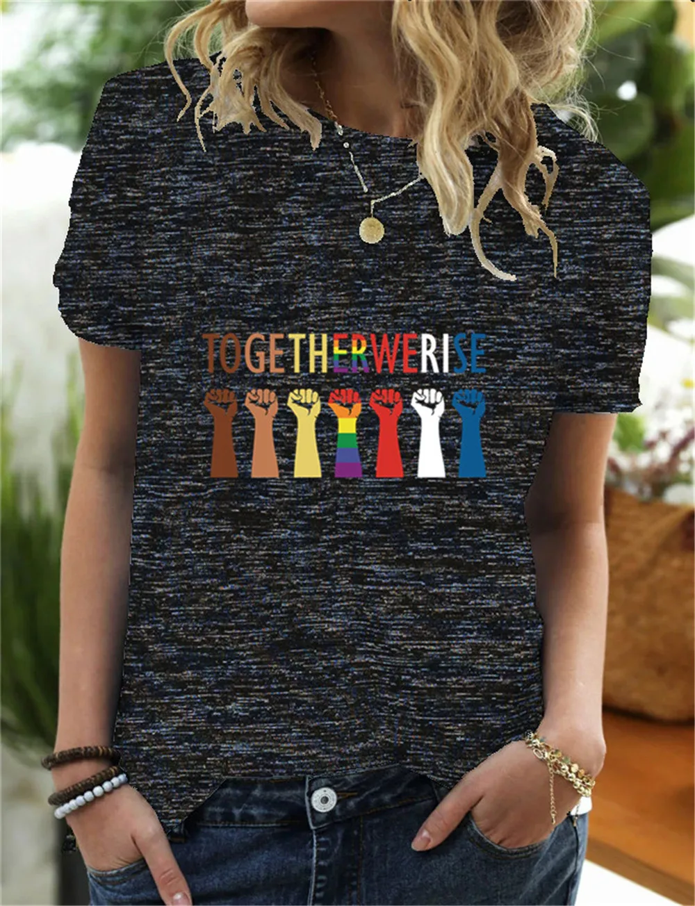 Together We Rise Gesture Printed T-shirts Women Clothes Summer Graphic Tees Women Fashion Woman Tshirts Cotton O Neck Ropa Muje
Together We Rise Gesture Printed T-shirts Women Clothes Summer Graphic Tees Women Fashion Woman Tshirts Cotton O Neck Ropa Muje