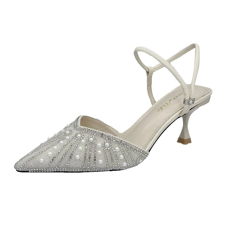Women Pumps Summer Pointed Toe Slingback Sandals Women's Fashion Crystal Wedding Party Shoes Sexy Pearl High Heel Sandals 
Women Pumps Summer Pointed Toe Slingback Sandals Women's Fashion Crystal Wedding Party Shoes Sexy Pearl High Heel Sandals