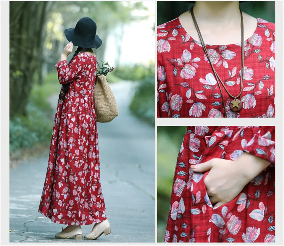 Casual Spring Floral Printed Cotton and Linen Collect Waist Dress Women Elegant Loose Long Dress Retro Holiday Party Dress
Casual Spring Floral Printed Cotton and Linen Collect Waist Dress Women Elegant Loose Long Dress Retro Holiday Party Dress