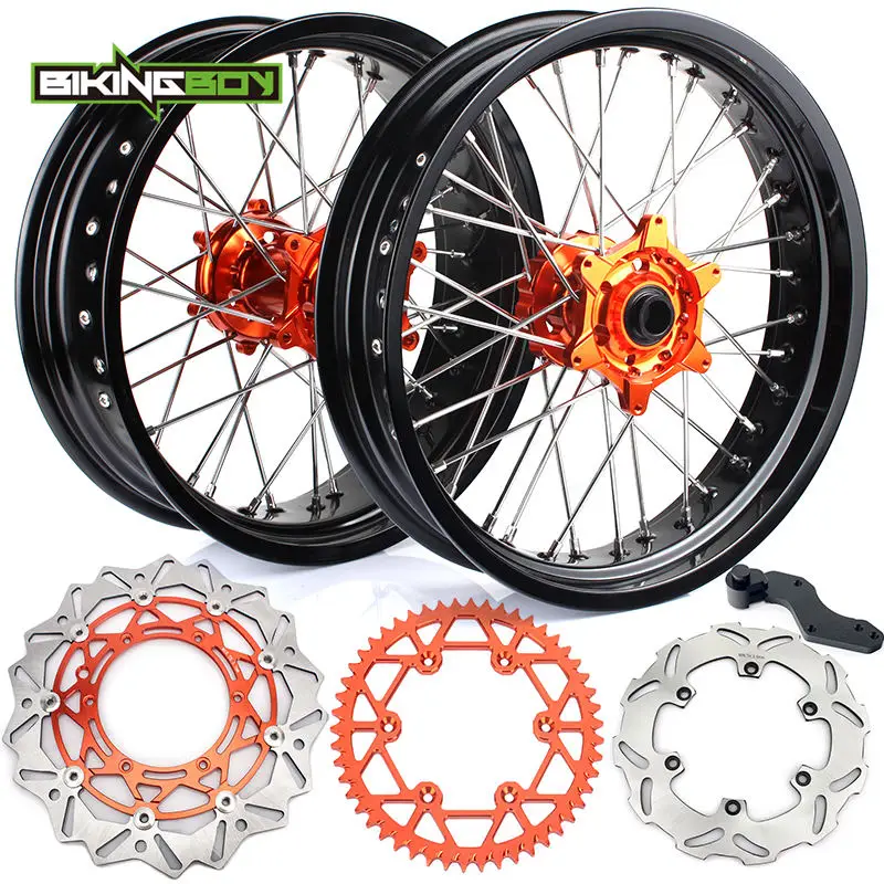 BIKINGBOY 125-540 350 450 SX SXF EXC MXC SXS XC-W 3.5 5.0 17" Supermoto Front Rear Wheel Rim Hub Disks Bracket Sprocket 
BIKINGBOY 125-540 350 450 SX SXF EXC MXC SXS XC-W 3.5 5.0 17" Supermoto Front Rear Wheel Rim Hub Disks Bracket Sprocket
