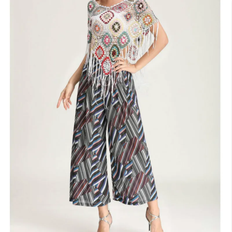 Euro New print wide leg pants elastic waist loose casual pants women's fashion 
Euro New print wide leg pants elastic waist loose casual pants women's fashion