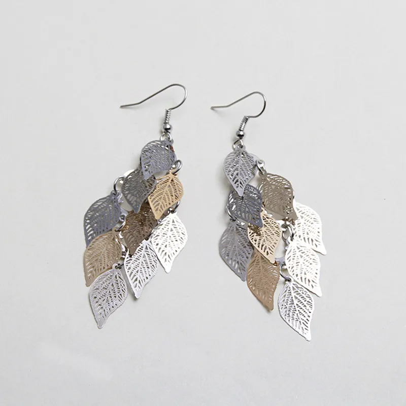 

8Seasons Women Copper Filigree Leaves Earring Colorful Leaf Tassel Bohemian Dorp Earrings Long Dangle Earring For Girls Fashion