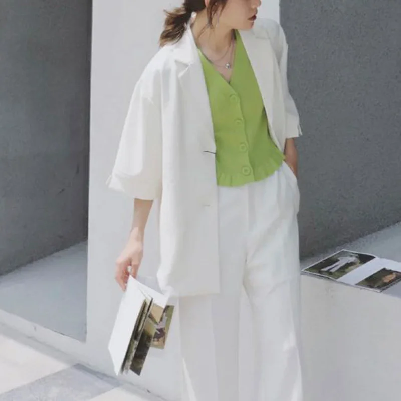 2021 Summer Half Sleeve Notched Blazer Blouses Women Temperament Single Breasted Suit Top Woman Casual All Match Ropa Mujer
2021 Summer Half Sleeve Notched Blazer Blouses Women Temperament Single Breasted Suit Top Woman Casual All Match Ropa Mujer