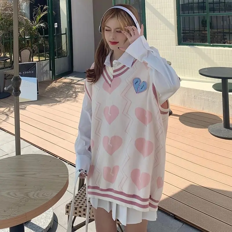 Spring Autumn Women's Sweater Knitted Vest Pink Love Embroidered V-neck Pullover Oversize Vintage Sleeveless Top Women 2022 New
Spring Autumn Women's Sweater Knitted Vest Pink Love Embroidered V-neck Pullover Oversize Vintage Sleeveless Top Women 2022 New