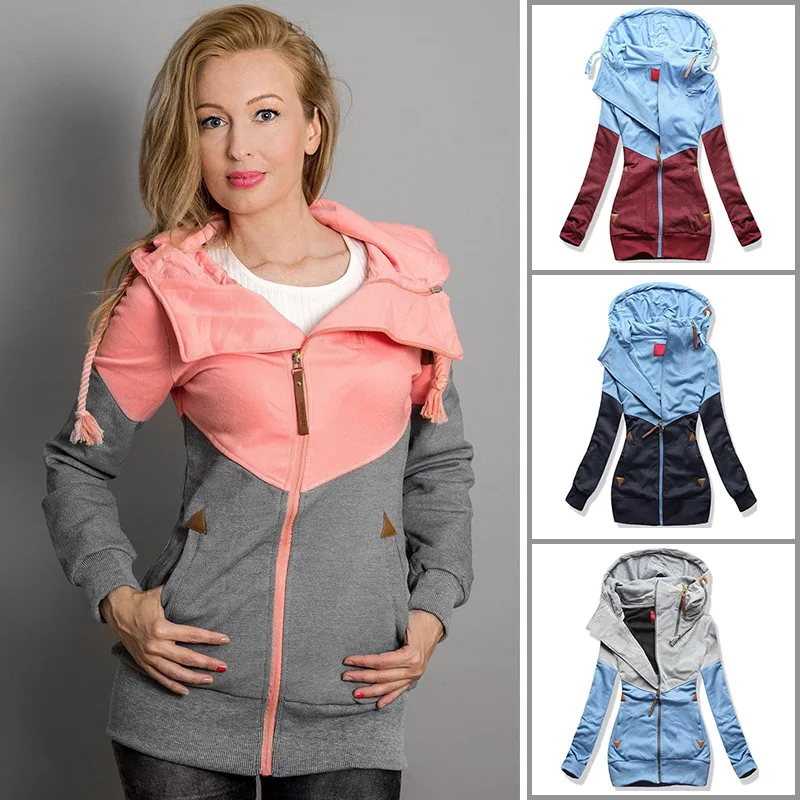 New women's double zipper color matching hooded long-sleeved plus velvet sweater women
New women's double zipper color matching hooded long-sleeved plus velvet sweater women