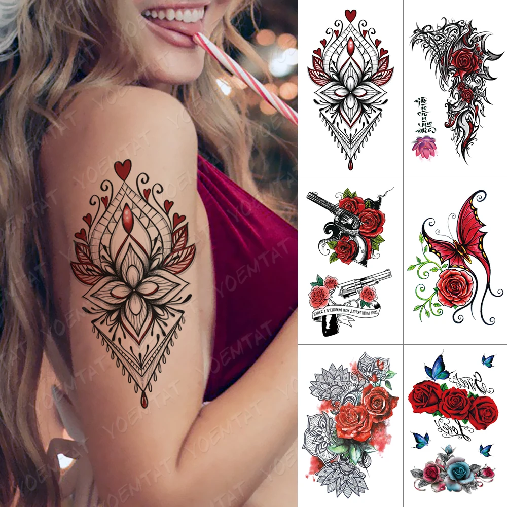 Waterproof Temporary Tattoo Sticker Rose Heart Flash Tattoos Butterfly Lace Flower Body Art Arm Water Transfer Fake Tatoo Women
Waterproof Temporary Tattoo Sticker Rose Heart Flash Tattoos Butterfly Lace Flower Body Art Arm Water Transfer Fake Tatoo Women