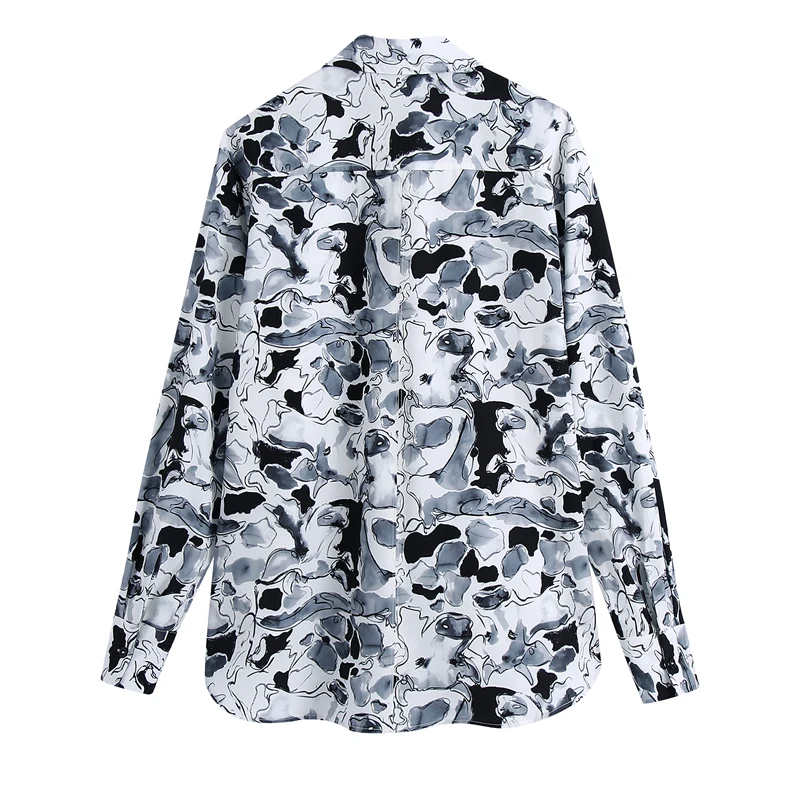 Spring and Autumn Women's Casual Printed Lapel Long Sleeve Pocket Decorated Loose Shirt
Spring and Autumn Women's Casual Printed Lapel Long Sleeve Pocket Decorated Loose Shirt