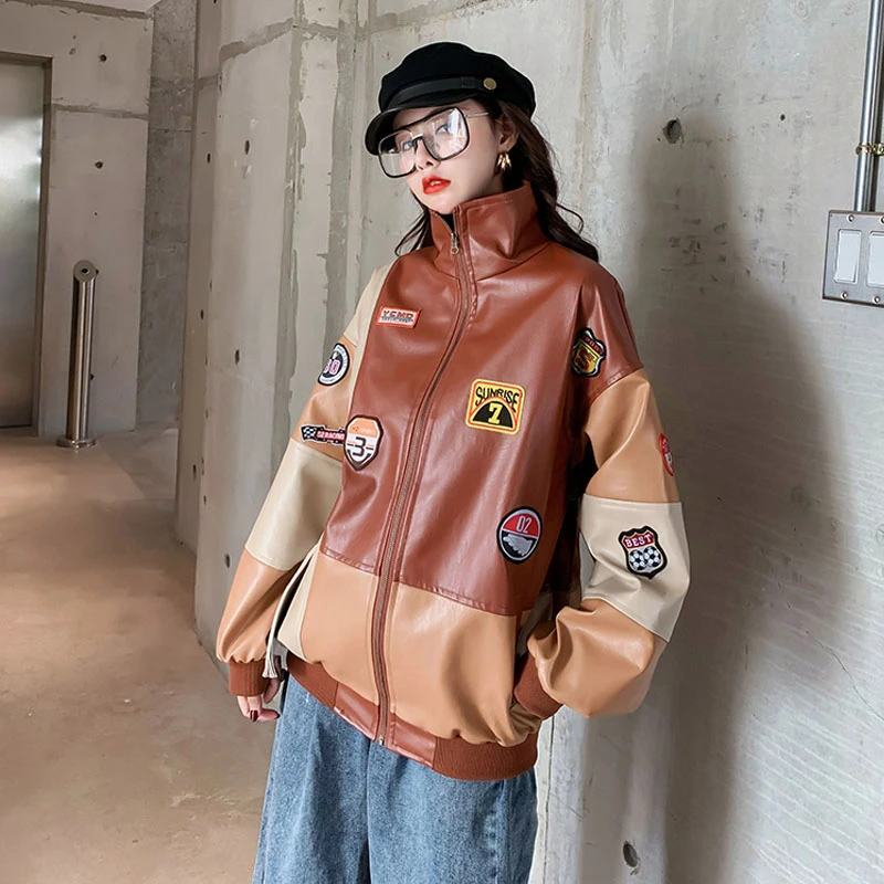 Фото Куртка женская мотоциклетная из искусственной кожи в стиле хип хоп на весну