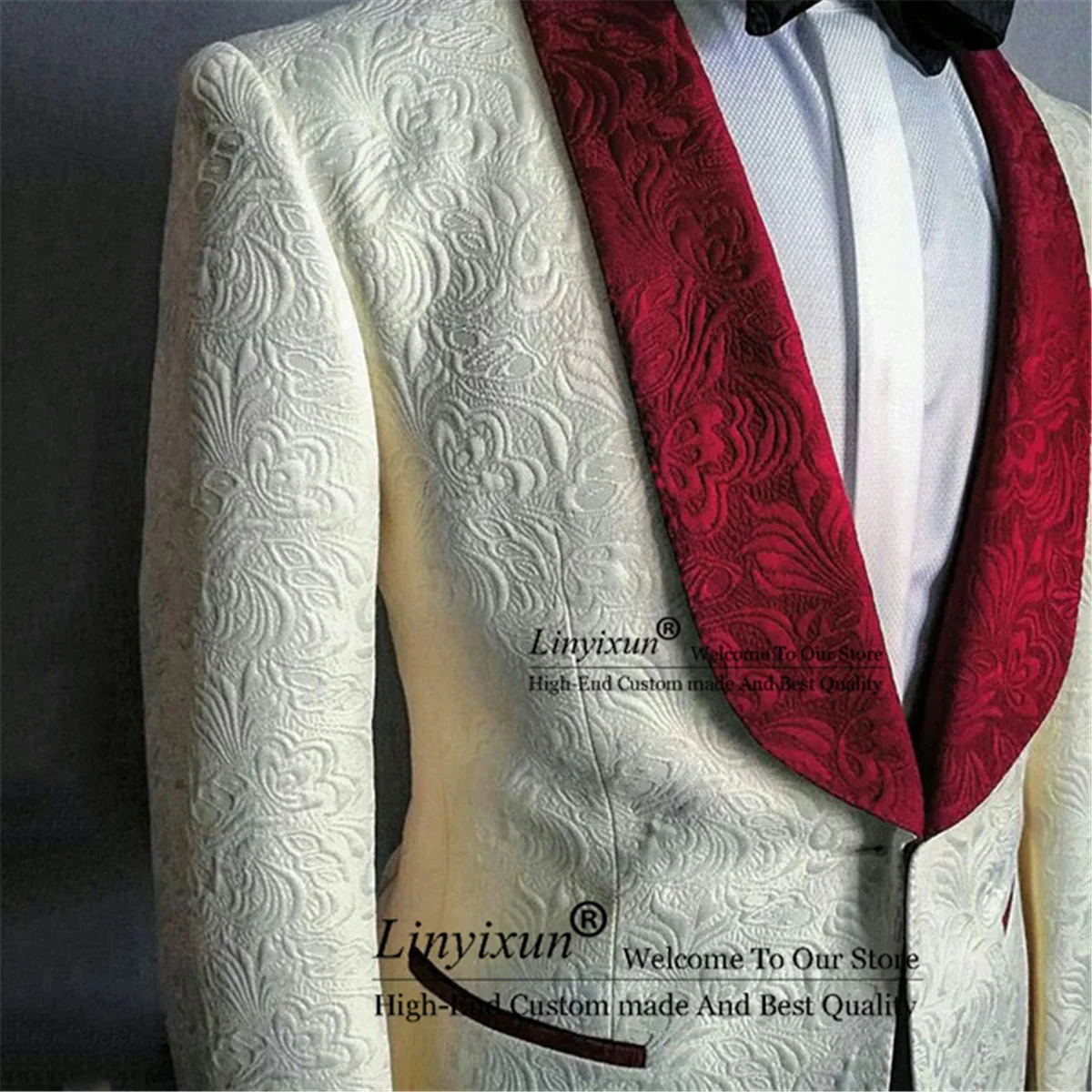 Ivory Jacquard Pattern Marriage Men Suit Red Shawl Lapel Wedding Blazer for Groom Tuxedos Groosmen 2 Piece Terno Masculino Set
Ivory Jacquard Pattern Marriage Men Suit Red Shawl Lapel Wedding Blazer for Groom Tuxedos Groosmen 2 Piece Terno Masculino Set