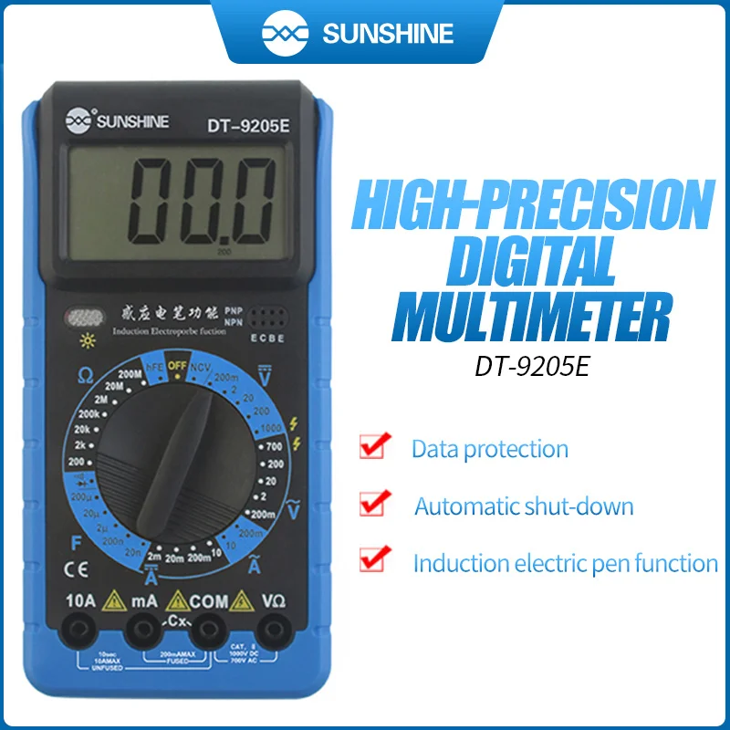 SUNSHINE Digital Multimeter DT-9205E AC/DC Voltage Current Resistance Capacitance Tester Handheld test instrument Power meter
SUNSHINE Digital Multimeter DT-9205E AC/DC Voltage Current Resistance Capacitance Tester Handheld test instrument Power meter