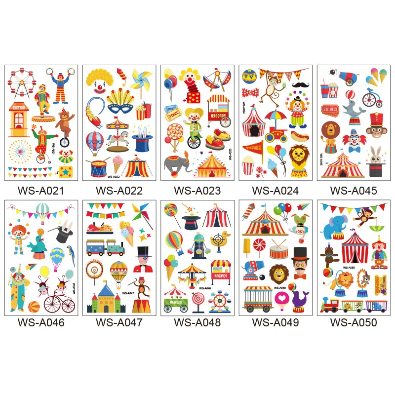Tattoos Sticker for Kids Cute Fake Tattoo Waterproof Halloween Birthday Party Stickers Circus Clown Funny Cartoon Pattern | Красота и