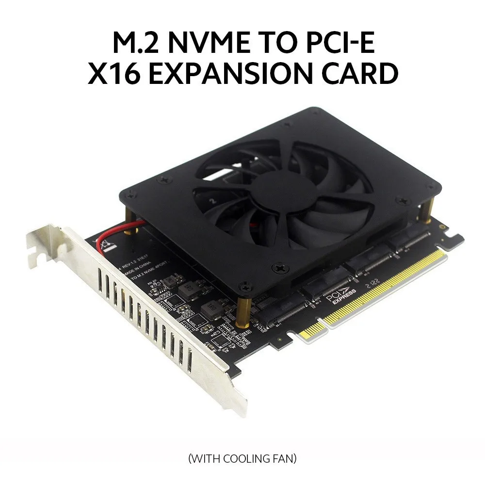 PCI-E X16 Adapter Card with Four M.2 M-Key Interfaces Cooling Fan M.2 NVME Expansion Card for 2230/2242/2260/2280 M.2 SSD
PCI-E X16 Adapter Card with Four M.2 M-Key Interfaces Cooling Fan M.2 NVME Expansion Card for 2230/2242/2260/2280 M.2 SSD