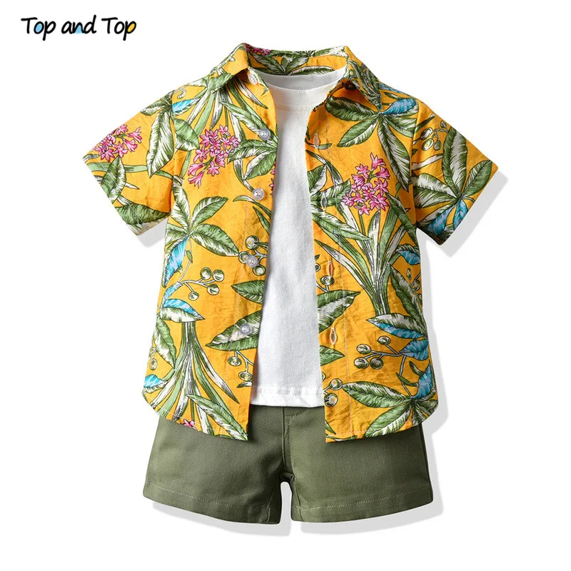 Top and Top Hawaiian Style Kids Boys Casual Outfit Short Sleeve Cotton Tshirt+Printed Shirt+Shorts Children 3Pcs Suits for Beach
Top and Top Hawaiian Style Kids Boys Casual Outfit Short Sleeve Cotton Tshirt+Printed Shirt+Shorts Children 3Pcs Suits for Beach