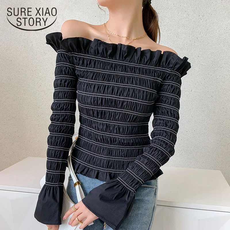 2020 Autumn New French Flare Sleeve Blouse Short Romantic Elegant Mesh Off-the-Shoulder Ruffle Shirt Female Blusas Mujer 11278
2020 Autumn New French Flare Sleeve Blouse Short Romantic Elegant Mesh Off-the-Shoulder Ruffle Shirt Female Blusas Mujer 11278