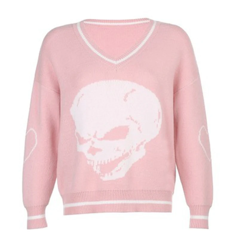 2021 Fashion Skull Printed Harajuku Women's Sweater Casual Long Sleeve V Neck Loose Ladies Pullover Vintage Soft Cotton Clothes
2021 Fashion Skull Printed Harajuku Women's Sweater Casual Long Sleeve V Neck Loose Ladies Pullover Vintage Soft Cotton Clothes