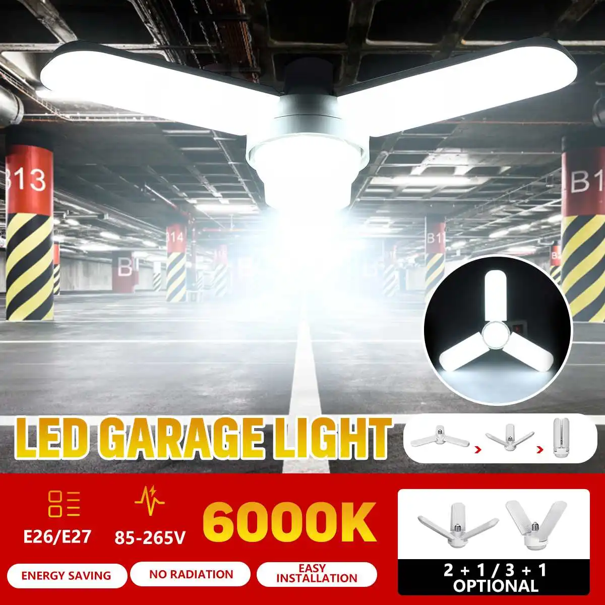 150W 80W Foldable LED Light Deformable Garage Light with Adjustable Blades E26/E27 High Bay Industrial Lighting for Workshop
150W 80W Foldable LED Light Deformable Garage Light with Adjustable Blades E26/E27 High Bay Industrial Lighting for Workshop