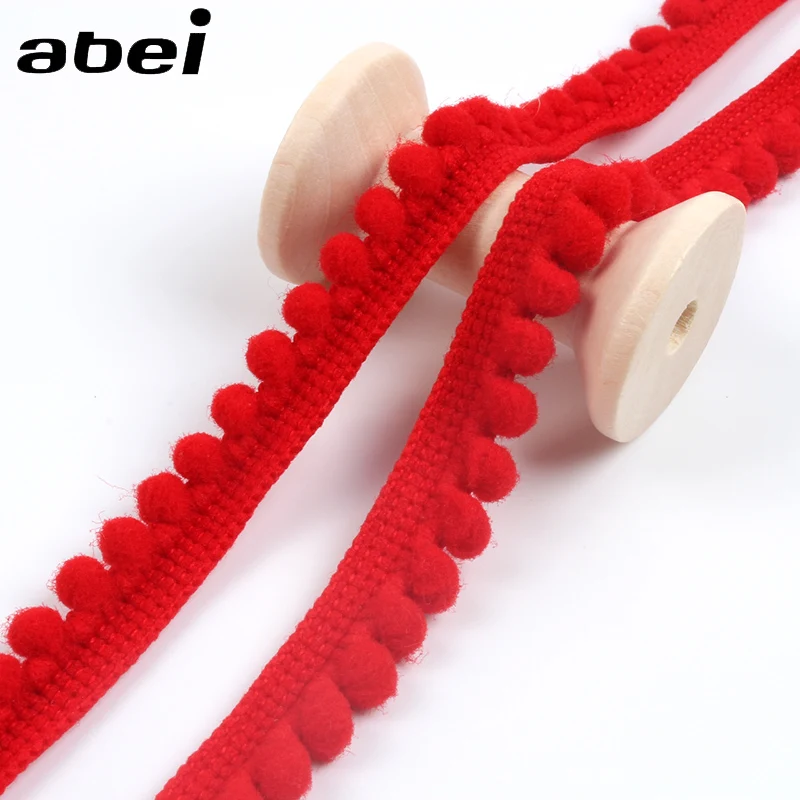 

5Yards 10mm Red Pom pom Lace Ribbon DIY Sewing Pompom Fringe Lace Trims Handmade Wedding Crafts Hometexile Edge Embellishment