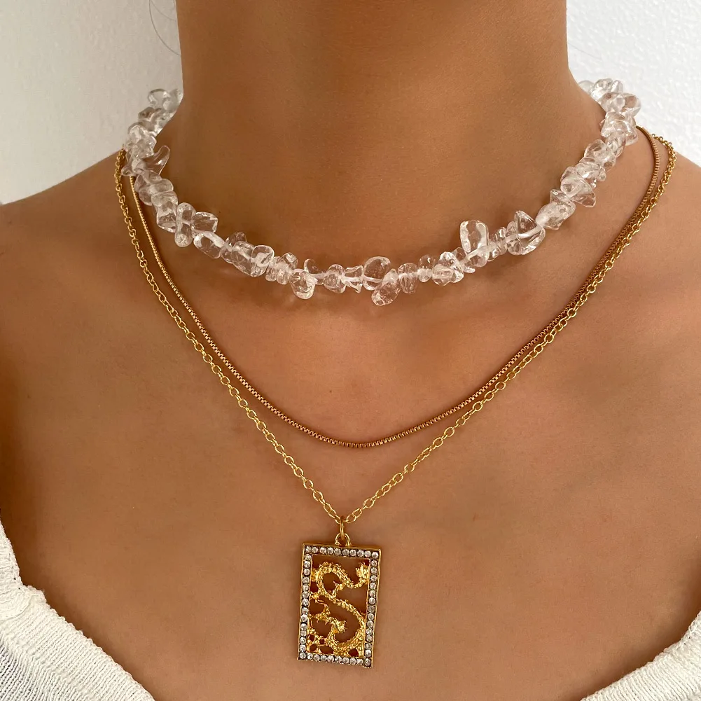 Clear Irregular Crystal Stone Choker Necklaces For Women Multilayer Dragon Pendant Metal Twist Rope Chain Necklace 2021 Jewelry 
Clear Irregular Crystal Stone Choker Necklaces For Women Multilayer Dragon Pendant Metal Twist Rope Chain Necklace 2021 Jewelry