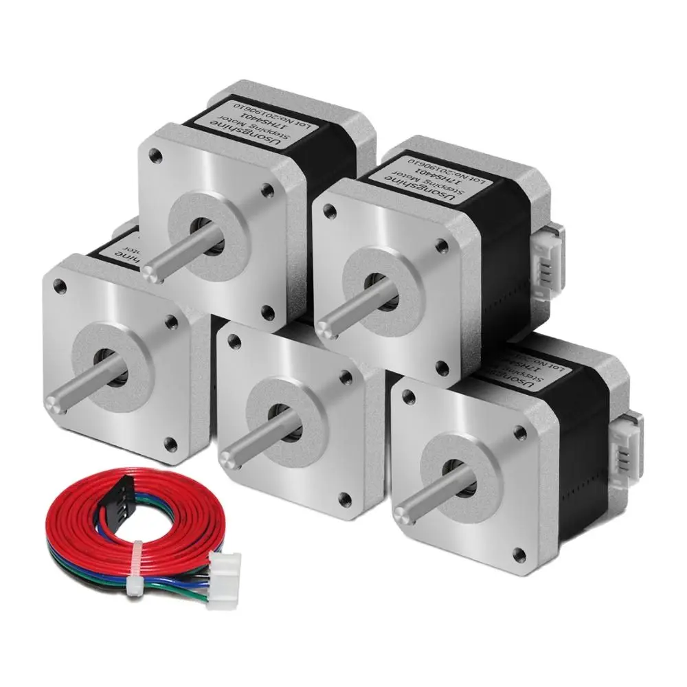5Pcs Usongshine Nema17 Stepper Motor 17HS4401 1.8 0.42N.m 1.5A 42BYGH 4 Lead for 3D Printer CNC milling machine Laser Engraver
5Pcs Usongshine Nema17 Stepper Motor 17HS4401 1.8 0.42N.m 1.5A 42BYGH 4 Lead for 3D Printer CNC milling machine Laser Engraver