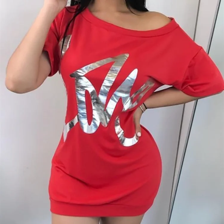 Summer 2020 New One Shoulder Mini Dress Sexy Club Dress Women Letters Short Sleeve Loose Dresses Female
Summer 2020 New One Shoulder Mini Dress Sexy Club Dress Women Letters Short Sleeve Loose Dresses Female
