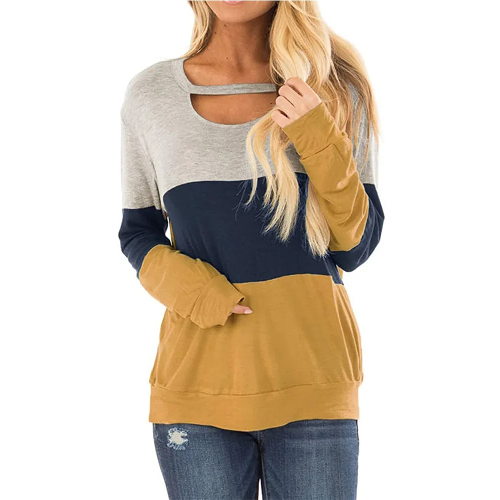 Fashion Women T-shirt New Autumn Casual Hot-selling Round Neck Pullover Color Matching Loose Openwork Knitted T-shirt Donsignet 
Fashion Women T-shirt New Autumn Casual Hot-selling Round Neck Pullover Color Matching Loose Openwork Knitted T-shirt Donsignet