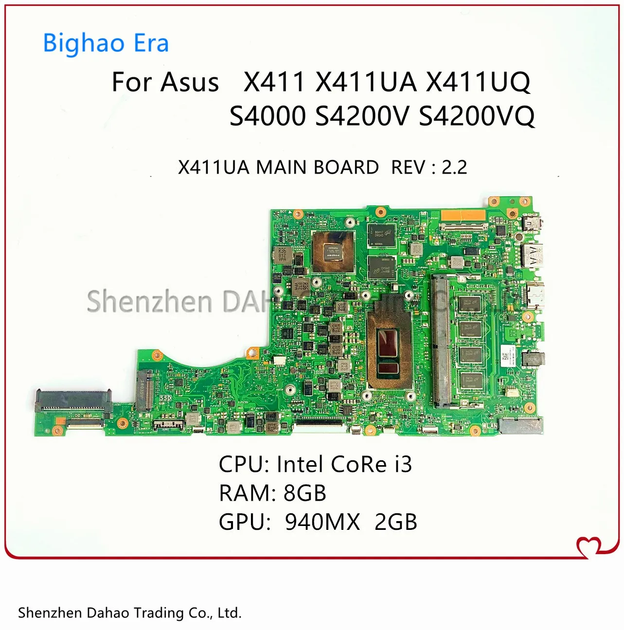 Материнская плата для ноутбука S4000V S4200V S4200VQ X411U X411UA X411UQ X411UR X411UF с процессором Intel i3 940MX 2G-GPU 8G-RAM 
Материнская плата для ноутбука S4000V S4200V S4200VQ X411U X411UA X411UQ X411UR X411UF с процессором Intel i3 940MX 2G-GPU 8G-RAM
