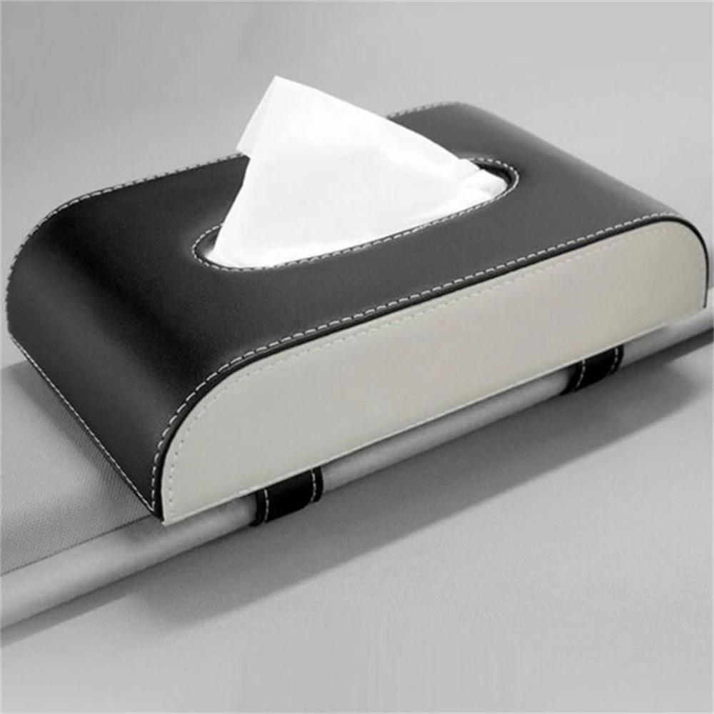 

Universal Car Black Sun Visor Tissues Armrest Leather Seat Tissue Box Holder Creative Removable Paper Napkin Box Organizer