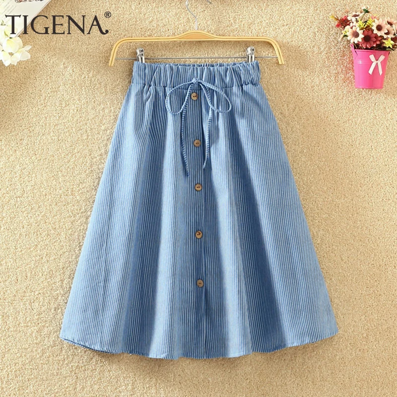 TIGENA Knee Length Striped Denim Skirt Women Fashion 2021 Summer Korean Casual A Line High Waist Jeans Midi Skirt Female School
TIGENA Knee Length Striped Denim Skirt Women Fashion 2021 Summer Korean Casual A Line High Waist Jeans Midi Skirt Female School
