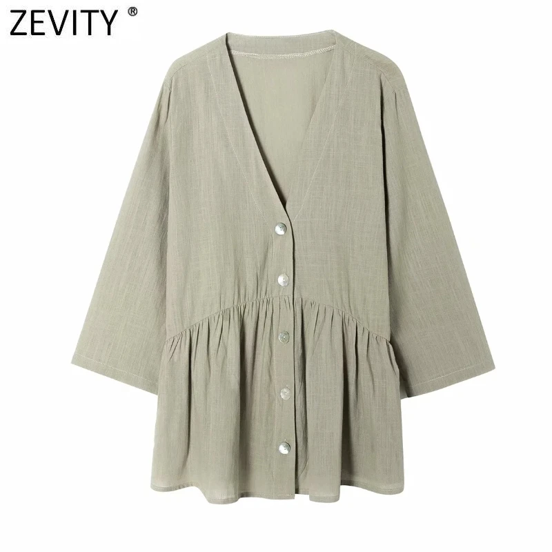 Zevity Women Vintage V Neck Solid Pleats Breasted Linen Kimono Shirts Lady Casual Smock Blouse Roupas Chic Femininas Tops LS9570
Zevity Women Vintage V Neck Solid Pleats Breasted Linen Kimono Shirts Lady Casual Smock Blouse Roupas Chic Femininas Tops LS9570