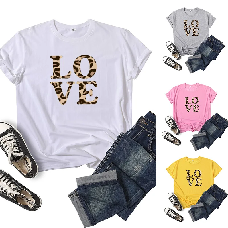 Leopard Love Letter Print Women T Shirt Short Sleeve ONeck Loose Women Tshirt Ladies Tee Shirt Tops Clothes Camisetas Mujer
Leopard Love Letter Print Women T Shirt Short Sleeve ONeck Loose Women Tshirt Ladies Tee Shirt Tops Clothes Camisetas Mujer