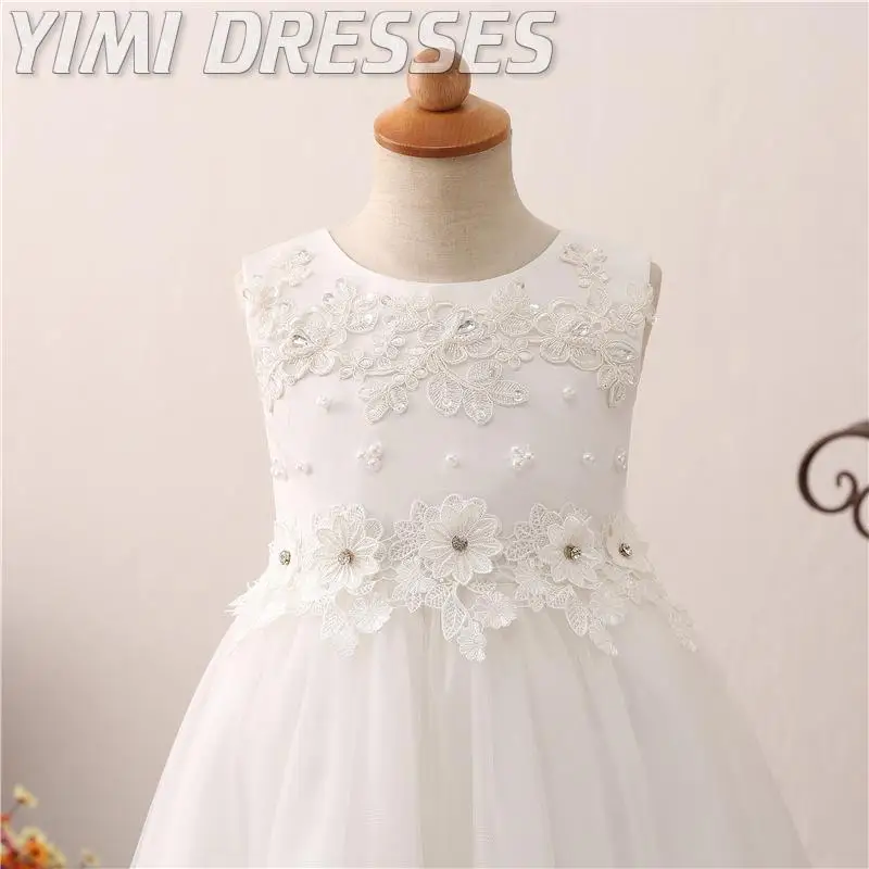 Белое кружевное платье с цветочным рисунком для девочек свадебное вечернее