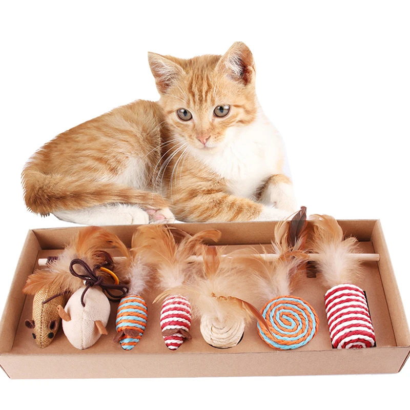 

7 стилей/1 комплект, игрушка для кошек, пеньковая веревка, Интерактивная палочка, забавные игрушки для кошек, котенок, мышь, рыболовная игра, п...