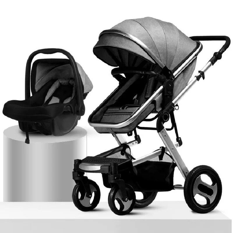 

3 в 1 Складная портативная детская коляска с высоким ландшафтом Двусторонняя 4-колесная амортизирующая тележка для детского комфорта