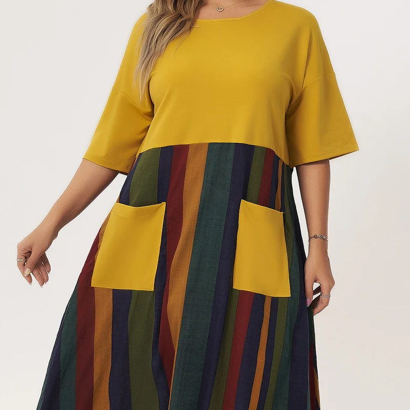 New Summer Dress Women 2021 Yellow Bohemian V-neck Half Sleeve A Line Splicing Color Contrast Casual Long Dresses With Pockets
New Summer Dress Women 2021 Yellow Bohemian V-neck Half Sleeve A Line Splicing Color Contrast Casual Long Dresses With Pockets