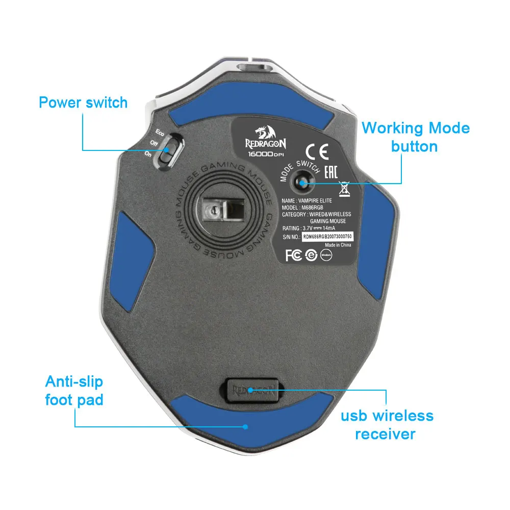 Redragon Vampire Elite M686 RGB USB 2.4G Wireless Gaming Mouse 16000 DPI Programmable ergonomic for gamer Mice laptop PC
Redragon Vampire Elite M686 RGB USB 2.4G Wireless Gaming Mouse 16000 DPI Programmable ergonomic for gamer Mice laptop PC