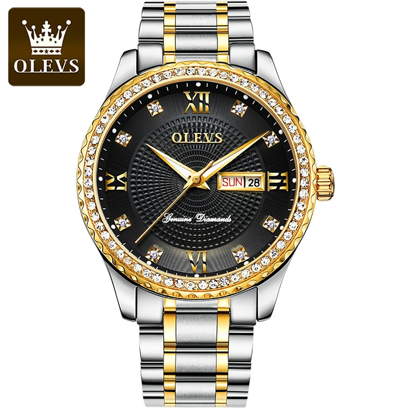 

Новинка 2021, светящиеся водонепроницаемые деловые наручные часы OLEVS, кварцевые мужские часы, роскошные часы ведущей марки со стразами, кален...