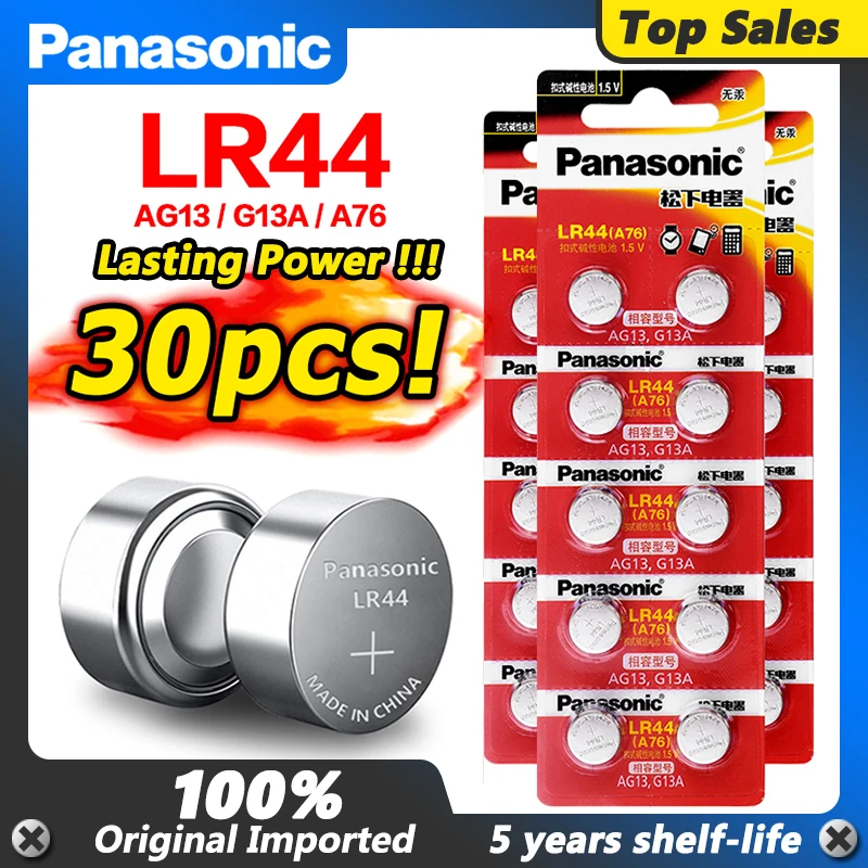 Panasonic 100% Original 30pc 1.5V Button Cell Battery lr44 Lithium Coin Batteries A76 AG13 G13A LR44 LR1154 357A SR44
Panasonic 100% Original 30pc 1.5V Button Cell Battery lr44 Lithium Coin Batteries A76 AG13 G13A LR44 LR1154 357A SR44