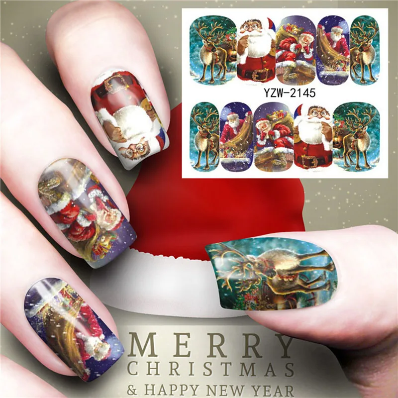 

Christmas nail art sticker full over starry sky style snow man flakes image printing water transfer slider nail wrap FW016