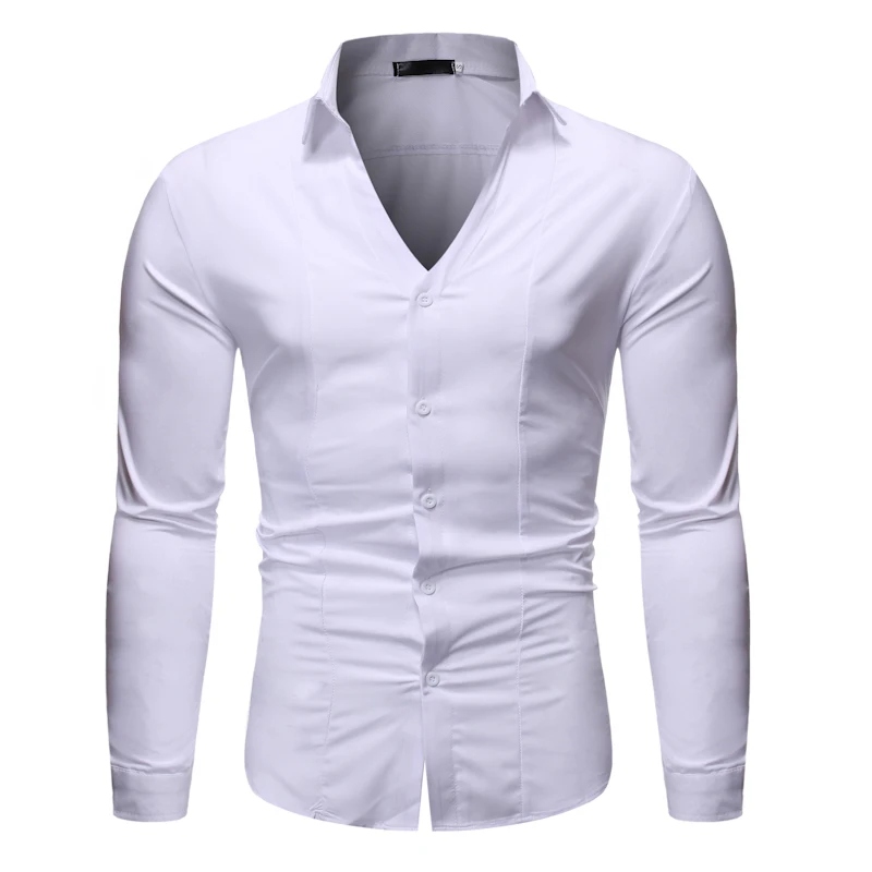 Mens White Dress Shirts 2021 Fashion V-neck Slim Fit Long Sleeve Shirt Men Casual Button Down Business Casual Shirt Male Camisas 
Mens White Dress Shirts 2021 Fashion V-neck Slim Fit Long Sleeve Shirt Men Casual Button Down Business Casual Shirt Male Camisas