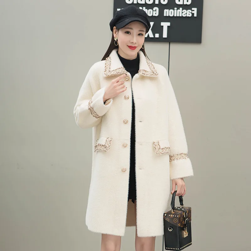Faux Mink Cashmere Fashion Small Fragrance Wind Sweater Coat Women Loose Mid-length Knitted Cardigan Button Female 2021 
Faux Mink Cashmere Fashion Small Fragrance Wind Sweater Coat Women Loose Mid-length Knitted Cardigan Button Female 2021