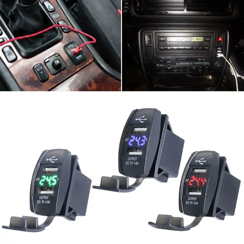 Waterproof 12V 12V Auto Boat Dual USB Port Car Charger LED Voltmeter Mobile Phone Charging Adapter for iphone GPS Tablet
Waterproof 12V 12V Auto Boat Dual USB Port Car Charger LED Voltmeter Mobile Phone Charging Adapter for iphone GPS Tablet