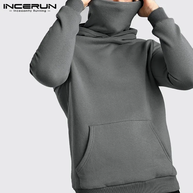 Autumn Men Sweatshirts Hooded Turtleneck Solid Color Pockets Hoodies Long Sleeve Streetwear Fashion Casual Men Pullovers INCERUN 
Autumn Men Sweatshirts Hooded Turtleneck Solid Color Pockets Hoodies Long Sleeve Streetwear Fashion Casual Men Pullovers INCERUN