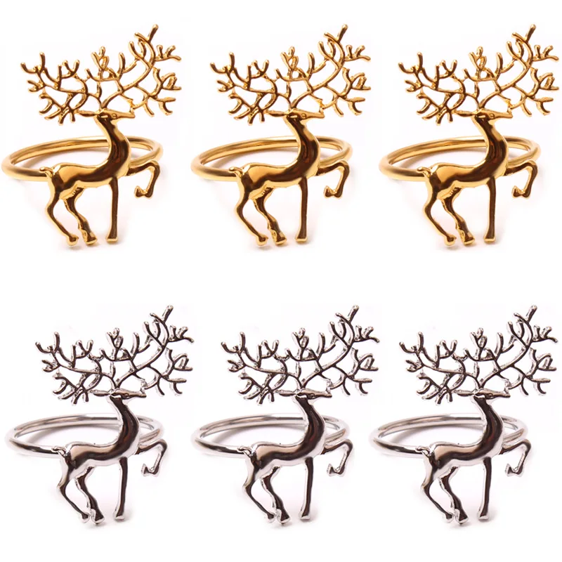 

6Pcs Deer Napkin Rings Gold Napkin Rings Elk Chic Napkin Ring Holder for Christmas, Thanksgiving, Holiday Family Gatherings