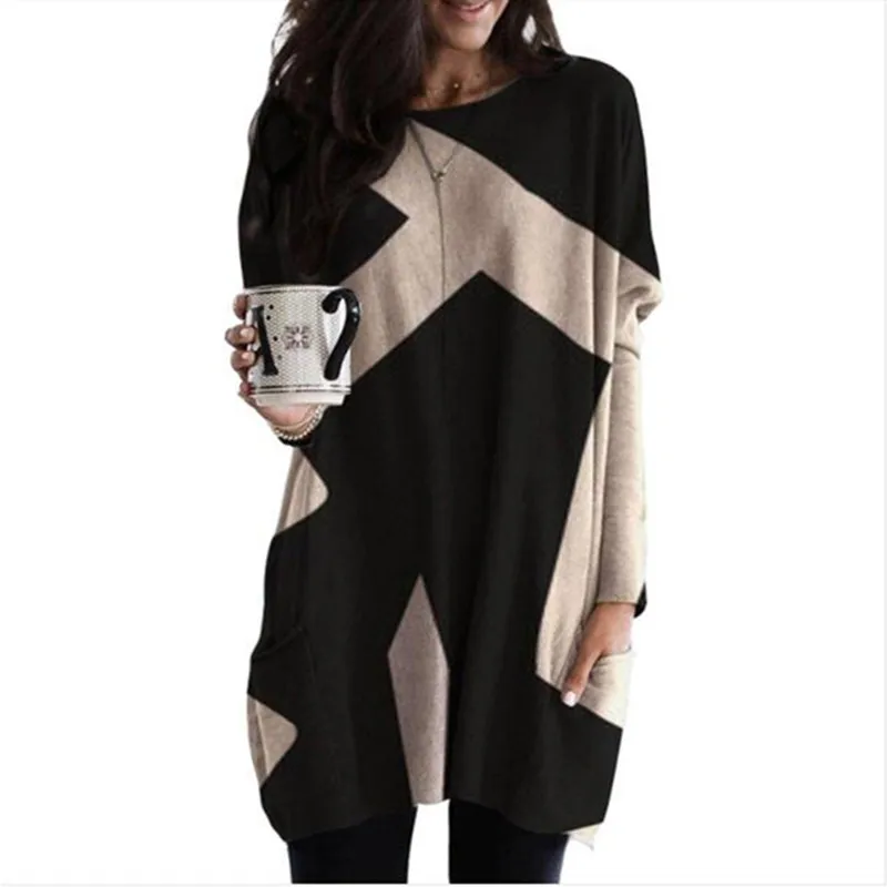 Fashion Colorful Geometric Pattern Pocket Long T-shirt Women Casual O-Neck Long Sleeve Pullover Top Spring Street Plus-Size Tees
Fashion Colorful Geometric Pattern Pocket Long T-shirt Women Casual O-Neck Long Sleeve Pullover Top Spring Street Plus-Size Tees