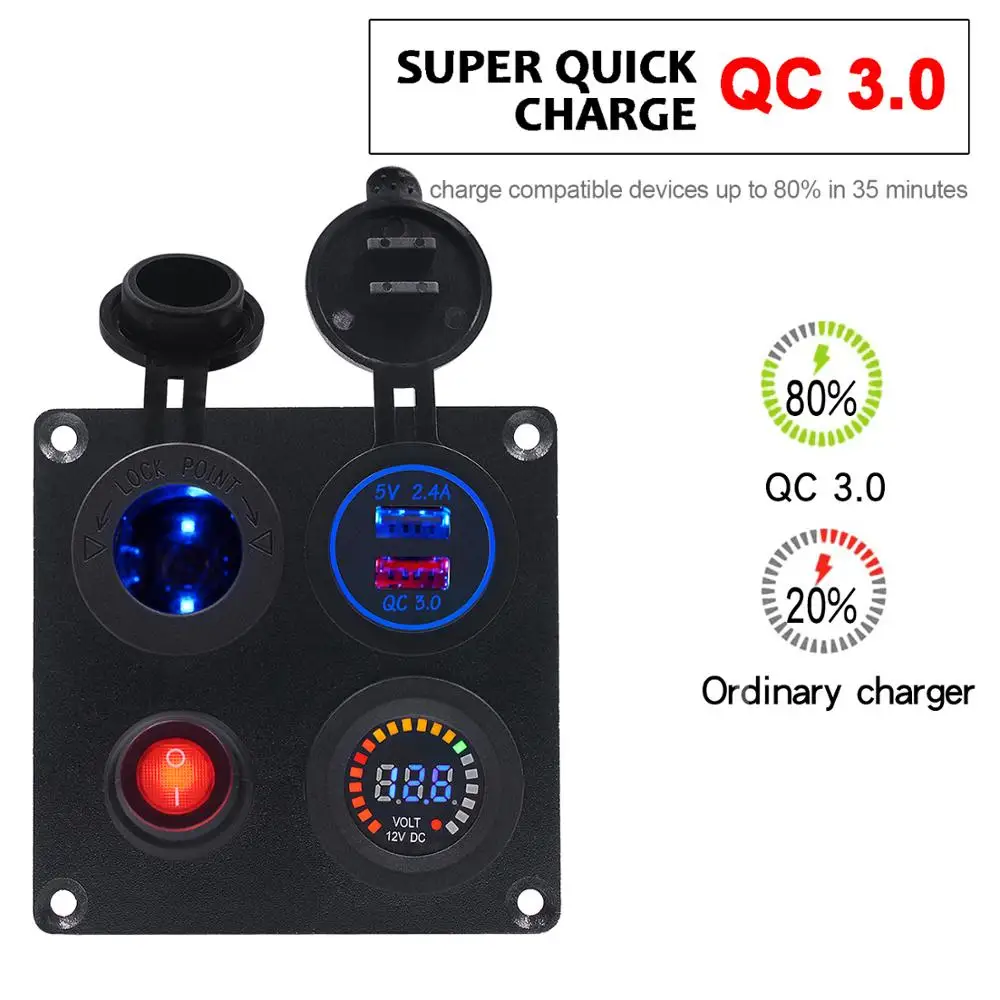 WUPP QC3.0 USB Charger Color Screen Voltmeter Cigarette Lighter Socket with Switch Control Square Panel Modified Parts
WUPP QC3.0 USB Charger Color Screen Voltmeter Cigarette Lighter Socket with Switch Control Square Panel Modified Parts