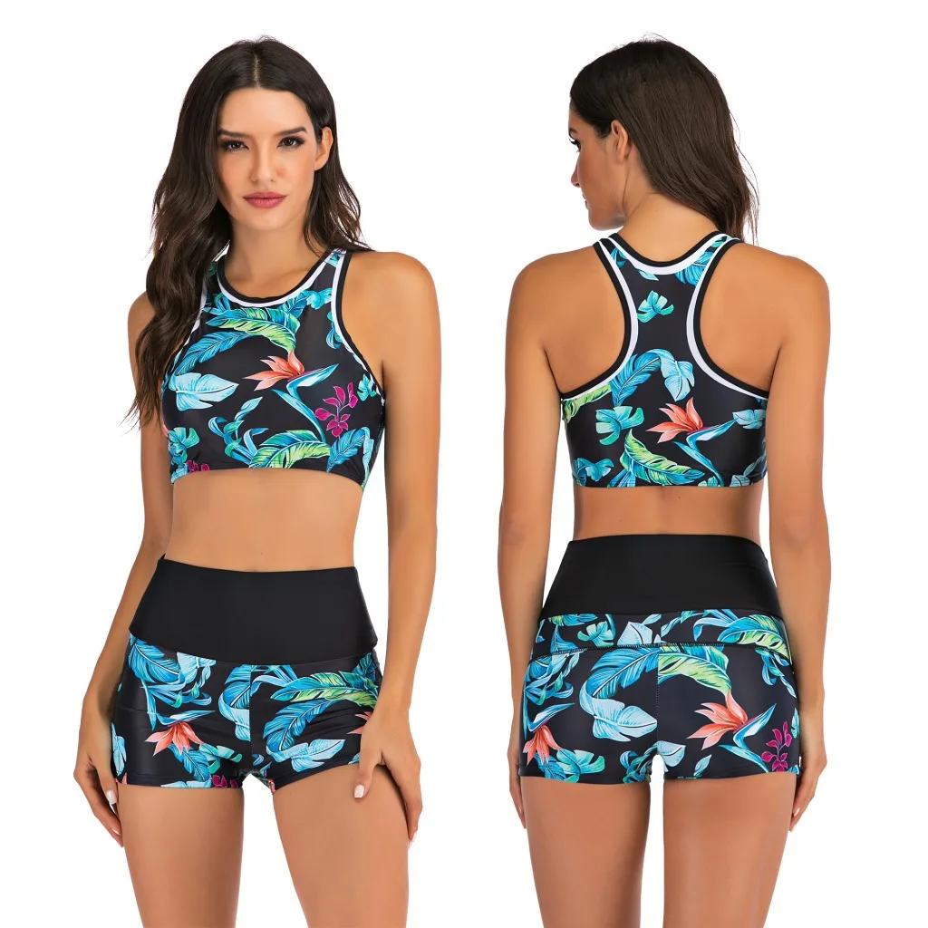 Womens Sporty Floral Print Two Piece Swimsuits Mesh X Back Scoop Tank Tops Boyshorts Bottom Swimwear Good Coverage Bathing Suits
Womens Sporty Floral Print Two Piece Swimsuits Mesh X Back Scoop Tank Tops Boyshorts Bottom Swimwear Good Coverage Bathing Suits
