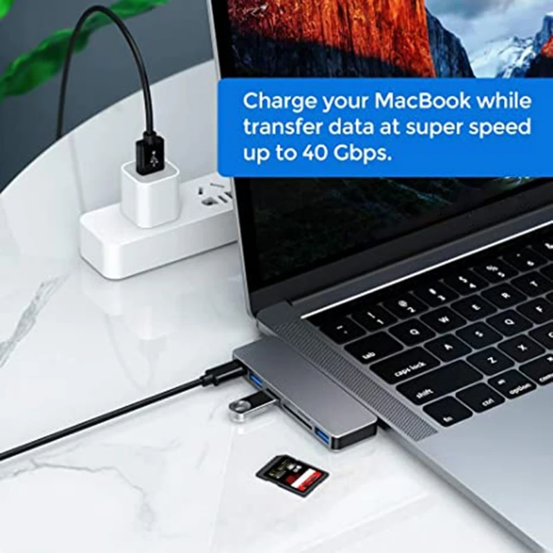 6-in-1 USB C Hub Adapter Docking Station USB-C and 2 USB-A 5Gbps Data Ports
6-in-1 USB C Hub Adapter Docking Station USB-C and 2 USB-A 5Gbps Data Ports