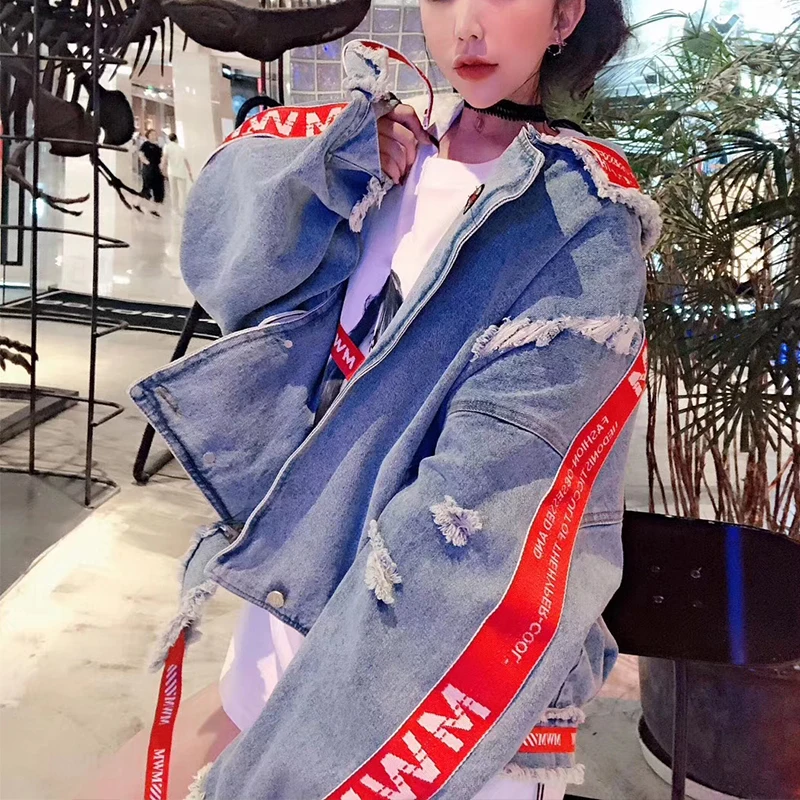 Женская джинсовая куртка Harajuku Короткая Повседневная Свободная в стиле хип-хоп с